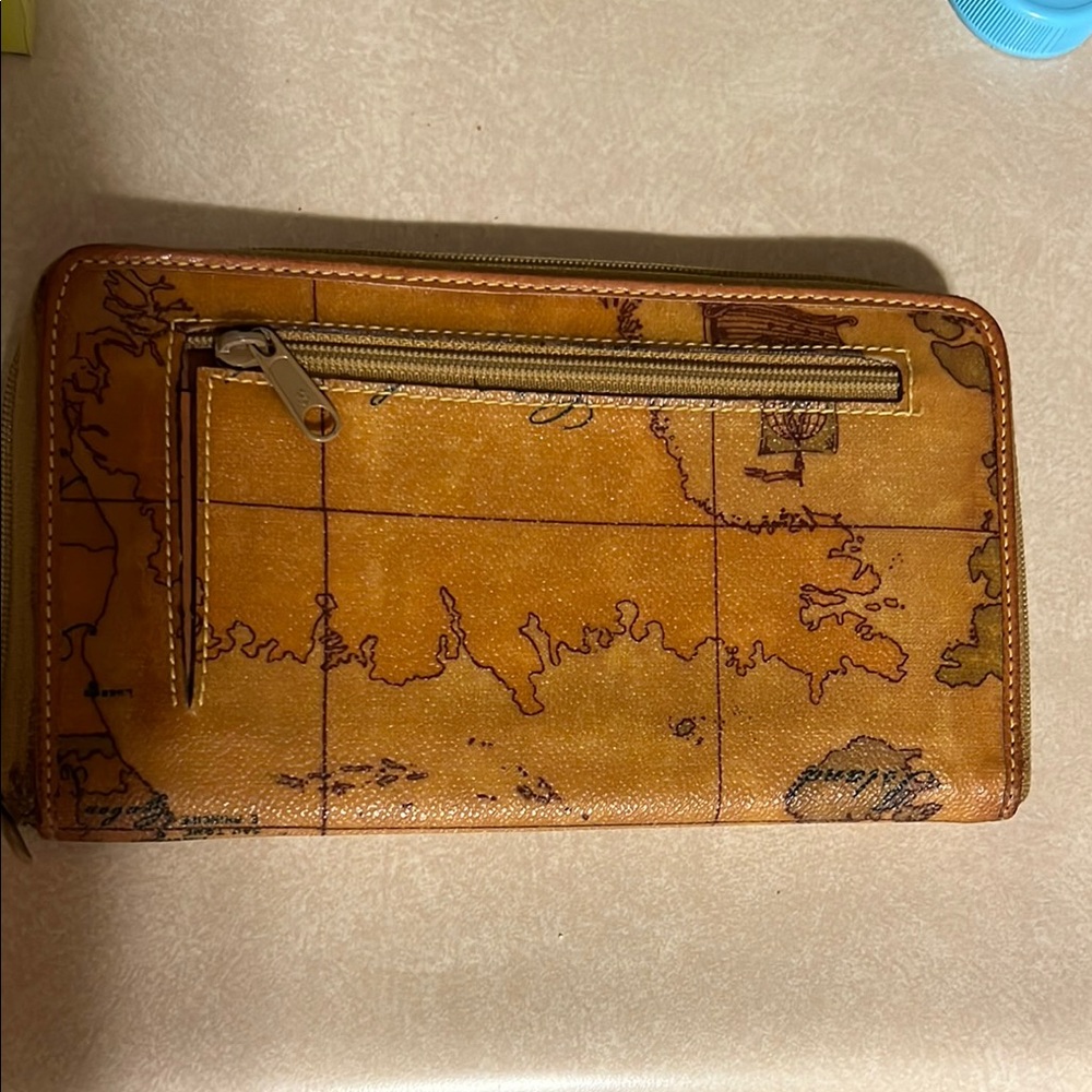 Alviero Martini Brown Leather Wallet with Vintage Map Design